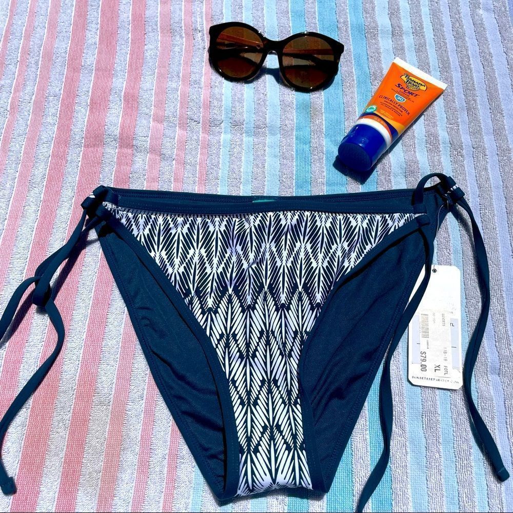 Sunsets Swim Blue and White side tie bikini bottoms
